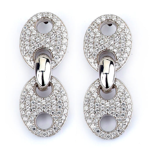 Sterling Silver Rhodium Plated and CZ Link Earrings