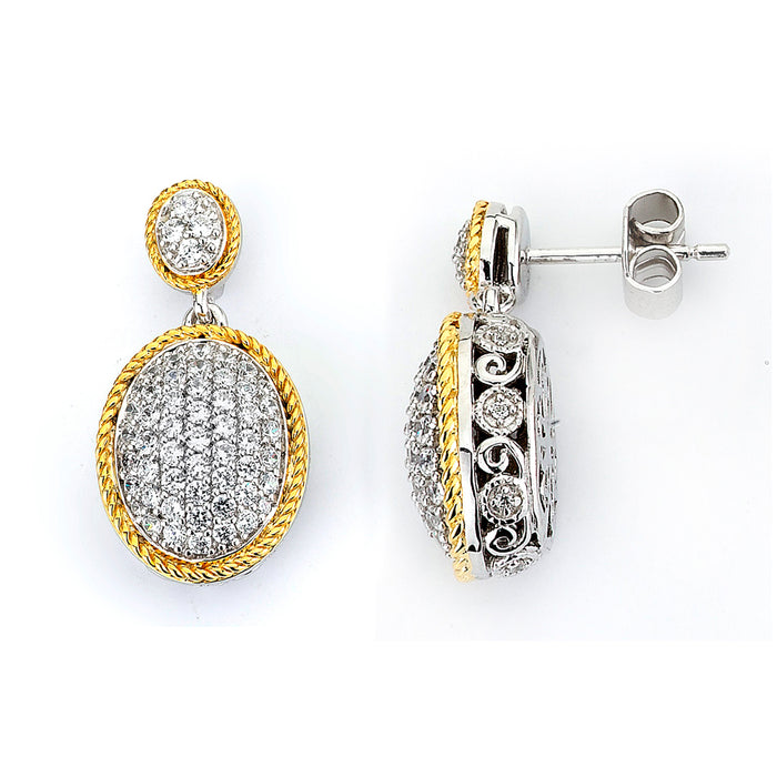 Sterling Silver Rhodium Plating and micro-pave CZ Oval Earrings
