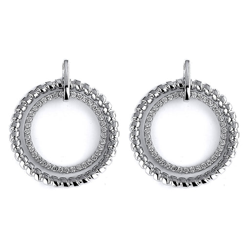 Sterling Silver Rhodium Plated and CZ Circular Earrings