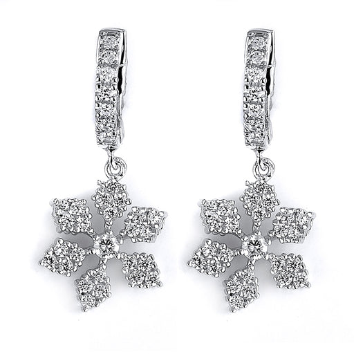 Sterling Silver Rhodium Plated and CZ Snow Flake Dangle Earrings
