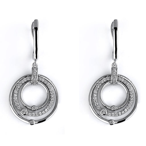 Sterling Silver Rhodium Plated and CZ Circle Dangle Earrings