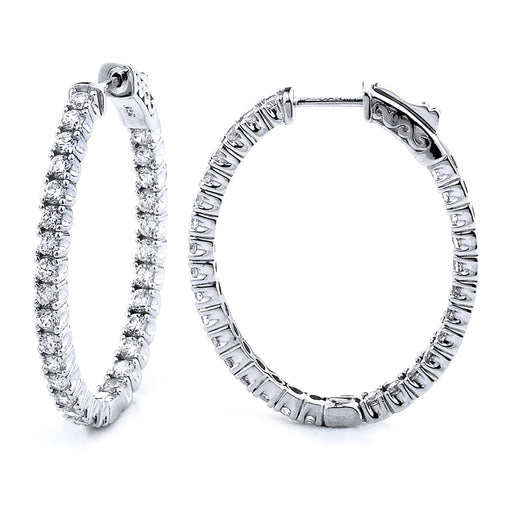 Sterling Silver Rhodium Plated and CZ Oval Hoop Earrings