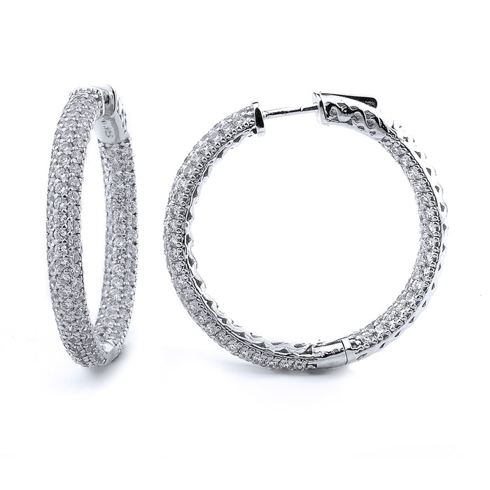 Sterling Silver Rhodium Plated and micro-pave CZ Earrings