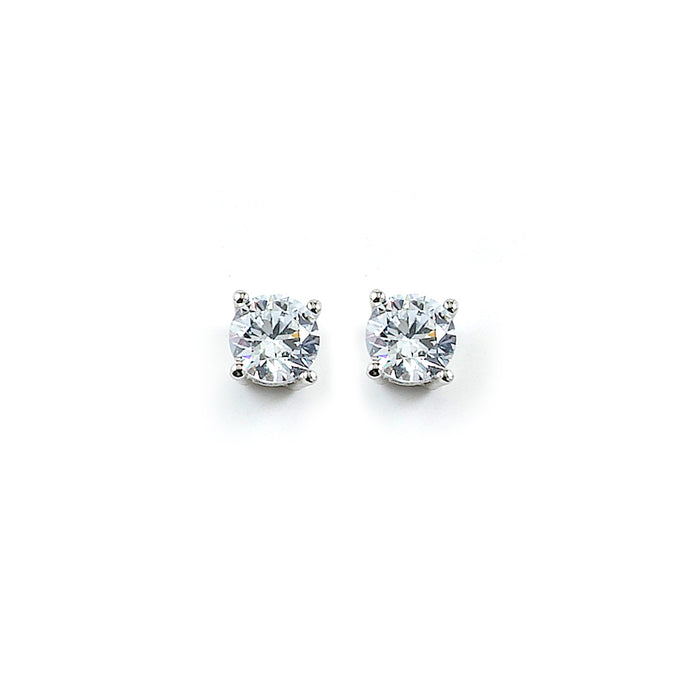 Sterling Silver Rhodium Plated and CZ Stud Earrings