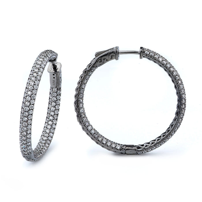 Sterling Silver Rhodium Plated and micro-pave CZ Hoop Earrings