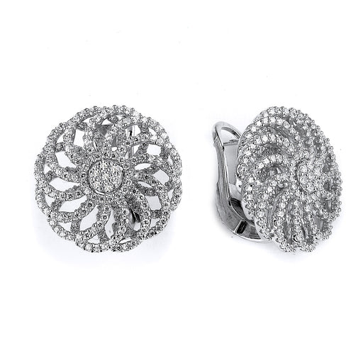 Sterling Silver Rhodium Plated and CZ Flower Earrings