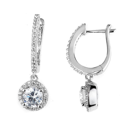 Sterling Silver Rhodium Plated and CZ Dangle Halo Earrings