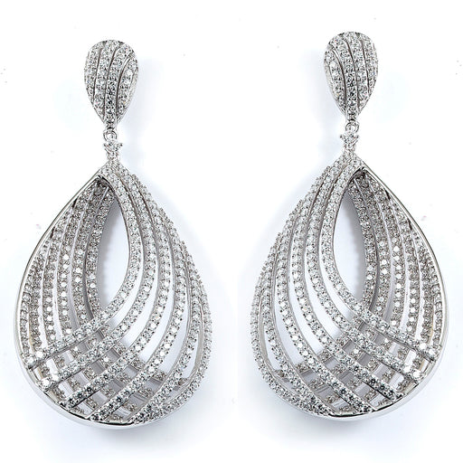 Sterling Silver Rhodium Plated and micro-pave CZ PearShape Dangle Earrings