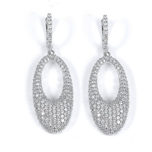 Sterling Silver Rhodium Plated and micro-pave CZ Oval Earrings