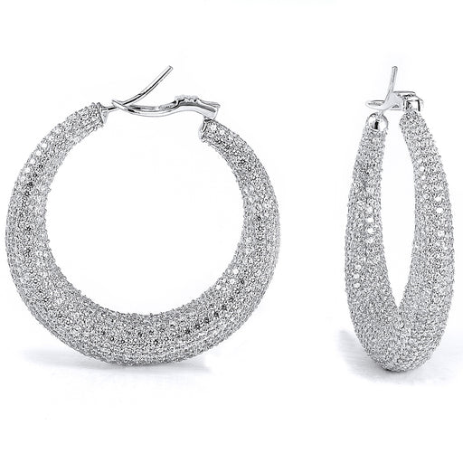 Sterling Silver Rhodium Plated and micro-pave CZ Hoop Earrings