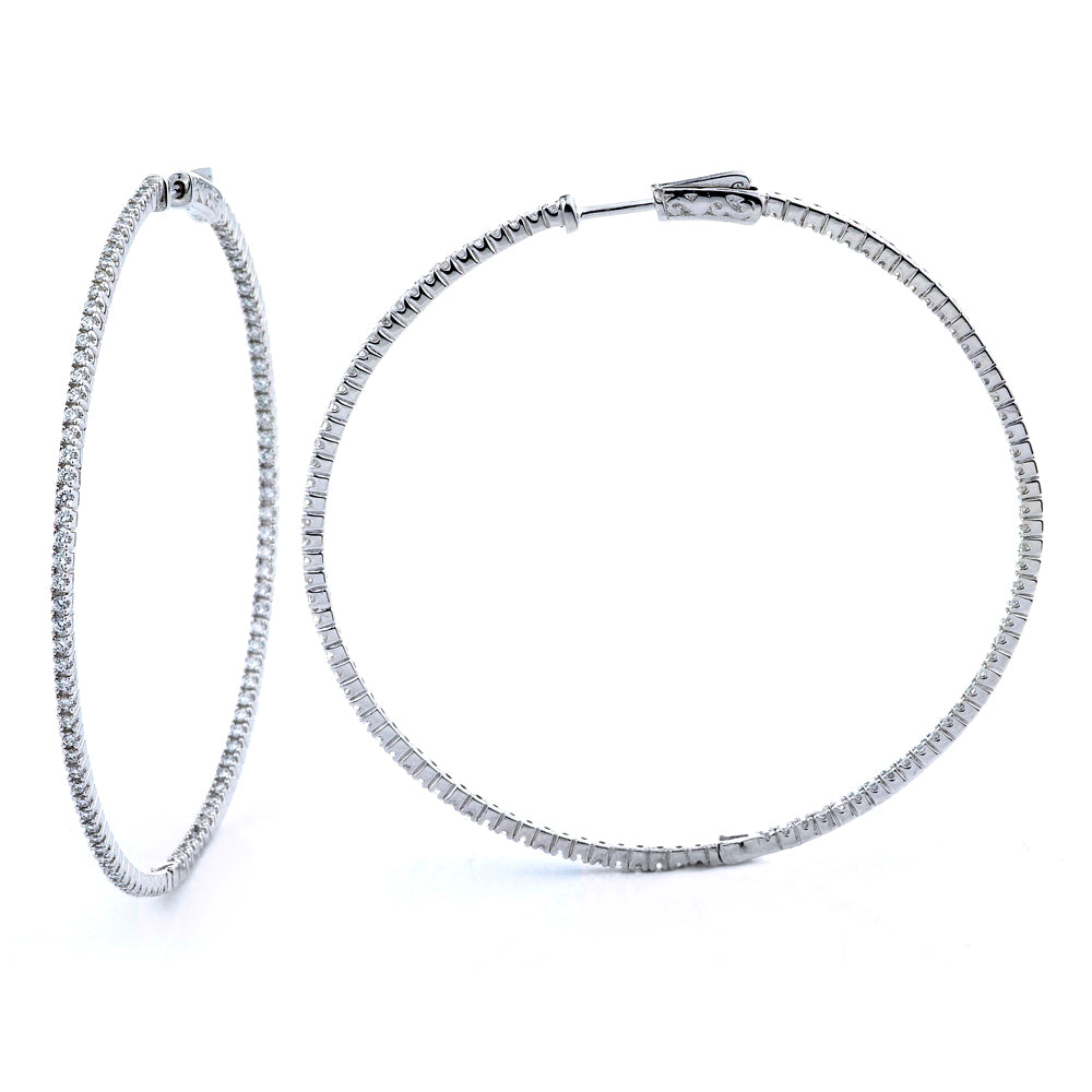 Sterling Silver Rhodium Plated and CZ Large Hoop Earrings