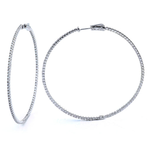 Sterling Silver Rhodium Plated and CZ Large Hoop Earrings