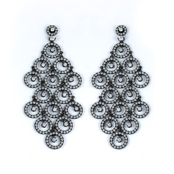 Sterling Silver Rhodium Plated and CZ Dangle Earrings
