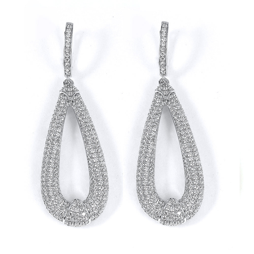 Sterling Silver Rhodium Plated and micro-pave CZ Teardrop Dangle Earrings