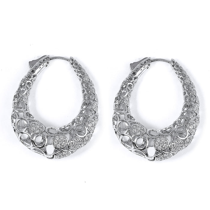 Sterling Silver Rhodium Plated and CZ Filigree Hoop Earrings