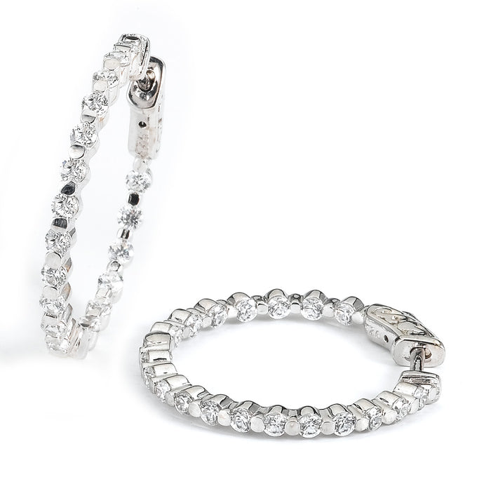 Sterling Silver Rhodium Plated with CZ Hoop Earrings
