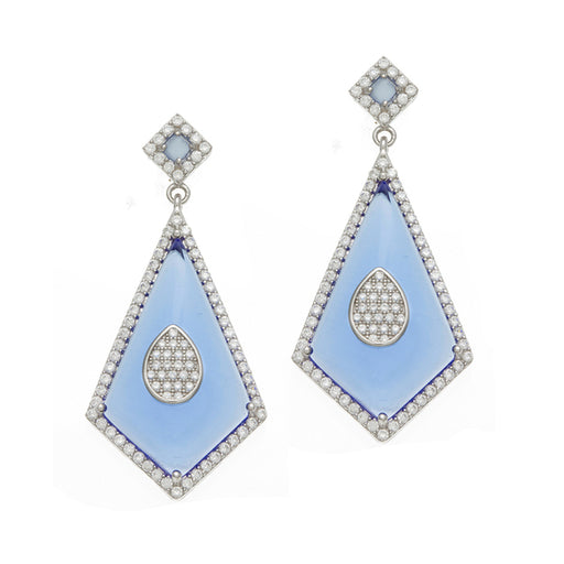 Sterling Silver Rhodium Plated and Simulated Sapphire/Blue Topaz stone with CZ Earrings