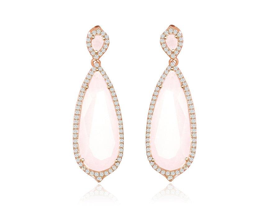 Sterling Silver Rose Gold Plated and Simulated Milky Crystal with CZ Earrings
