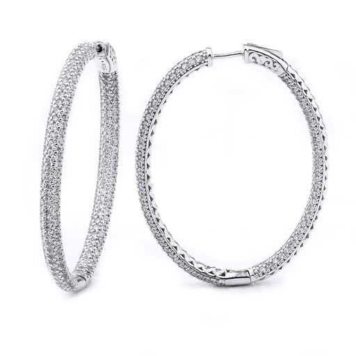 Sterling Silver Rhodium Plated and CZ micro-pave Oval Hoop Earrings