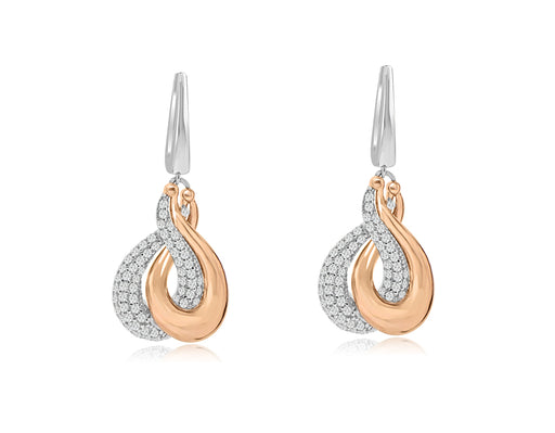 Sterling Silver Rhodium and Rose Gold Plated with CZ Dangle Earrings