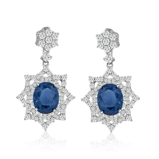 Sterling Silver Rhodium Plated with Simulated Gemstone center stone and CZ Dangle Earrings
