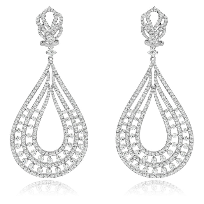 Sterling Silver Rhodium Plated and CZ Chandelier Earrings