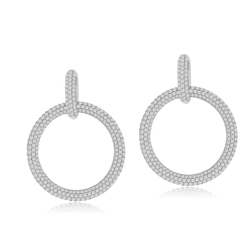 Sterling Silver Rhodium Plated with micro-pave CZ Dangle Earrings