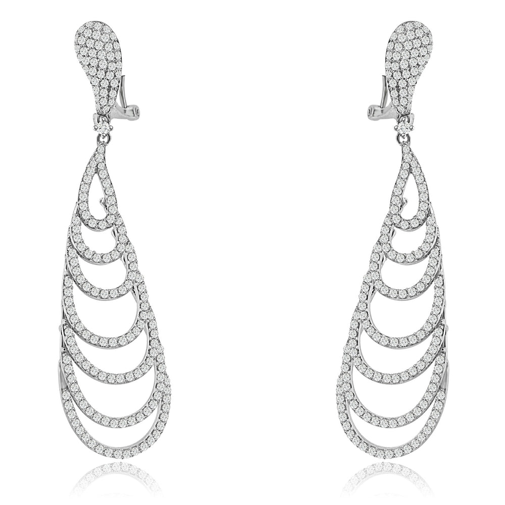 Sterling Silver Rhodium Plated and CZ Long Dangle Earrings