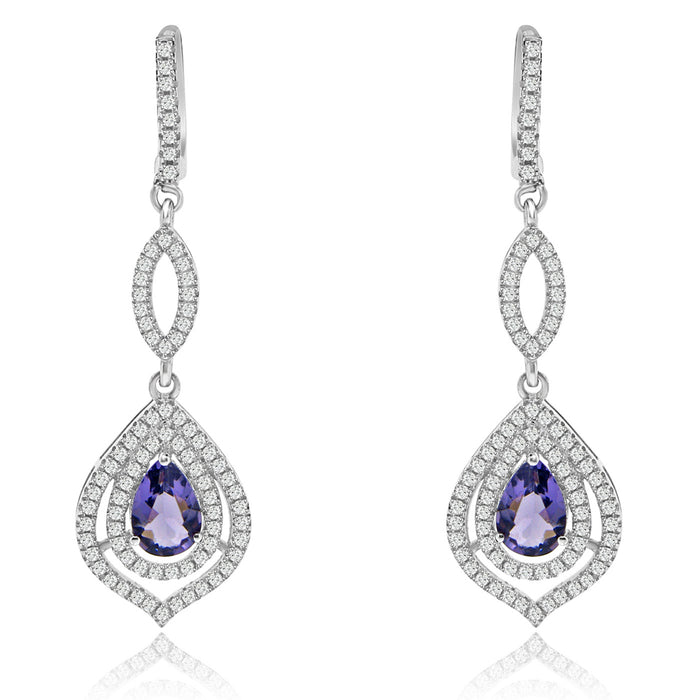 Sterling Silver Rhodium Plated with Simulated Gemstone and CZ Dangle Earrings