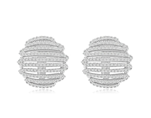 Sterling Silver Rhodium Plated and CZ Zig Zag Earrings