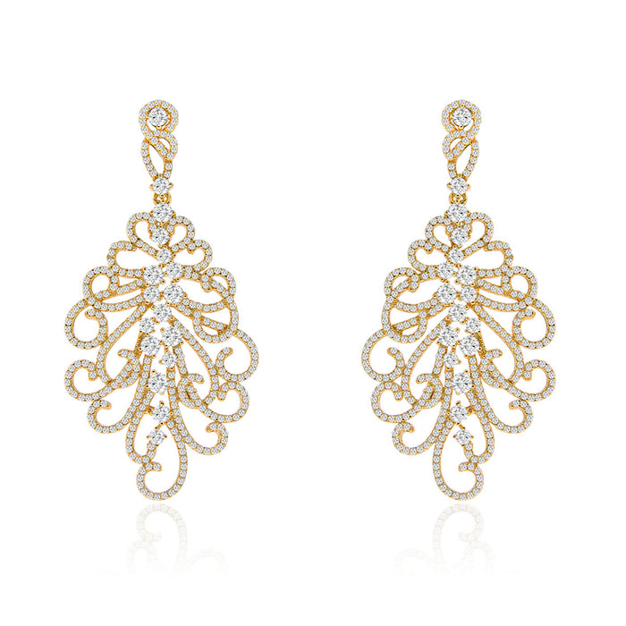 Sterling Silver Rhodium Plated and CZ Fashion Chandelier Earrings
