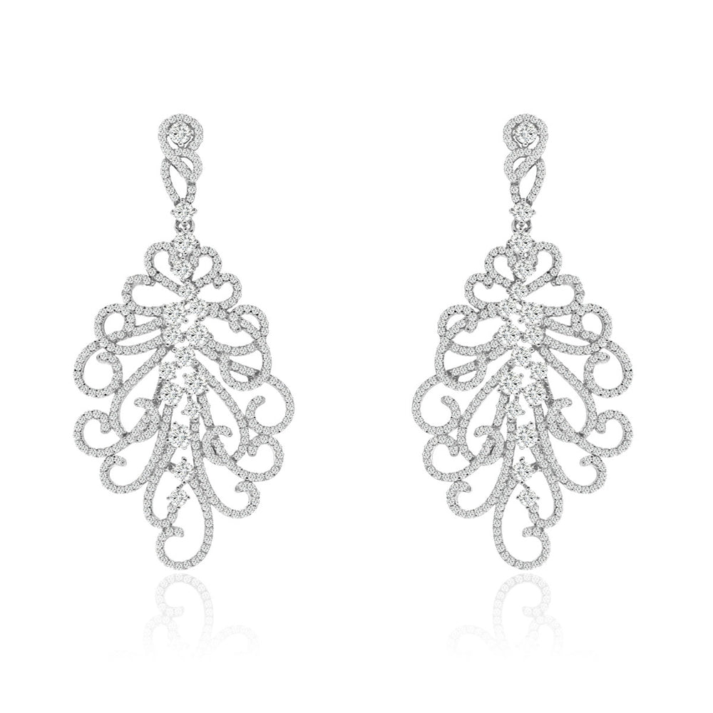 Sterling Silver Rhodium Plated and CZ Fashion Chandelier Earrings