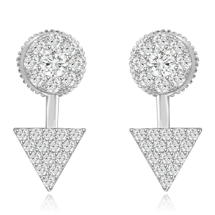 Sterling Silver Rhodium Plated with CZ Two Piece Stud Earrings
