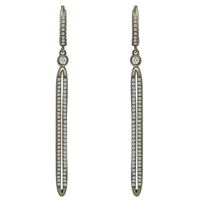 Sterling Silver Rhodium Plated and CZ Drop Line Earrings