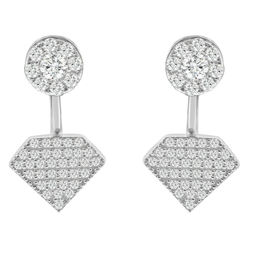 Sterling Silver Rhodium Plated and CZ Diamond Shape Stud Earrings