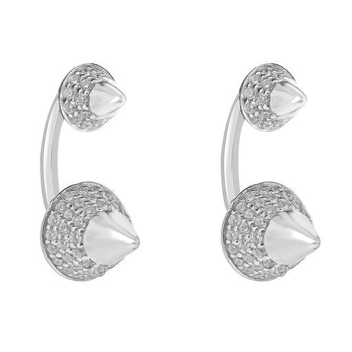 Sterling Silver Rhodium Plating and CZ Spike Stud Earrings