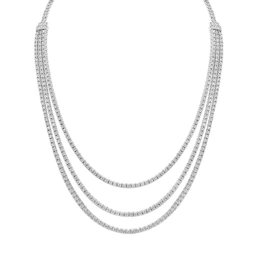 Sterling Silver Rhodium Plated and 3 layer of CZ Necklace