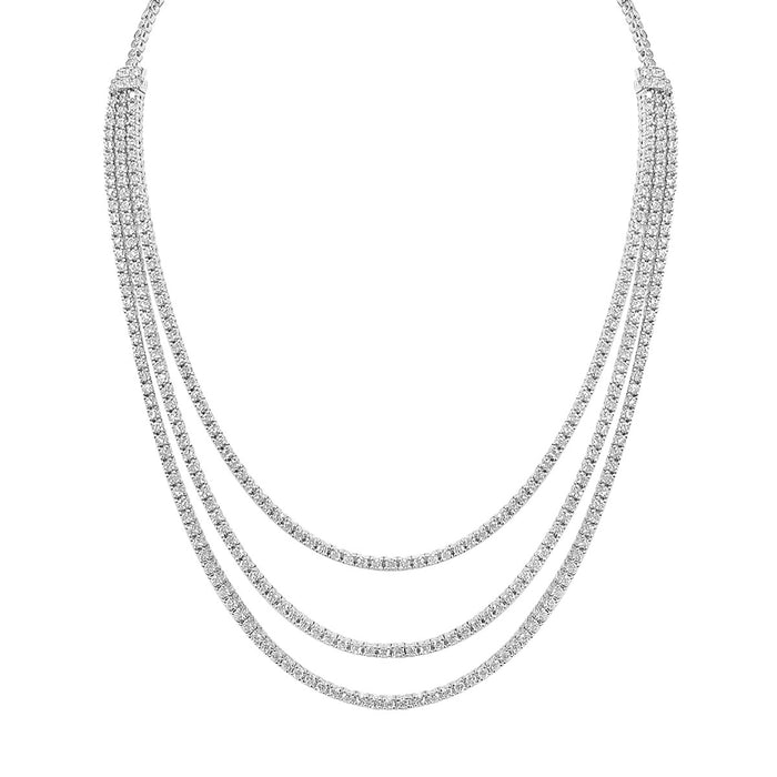 Sterling Silver Rhodium Plated and 3 layer of CZ Necklace