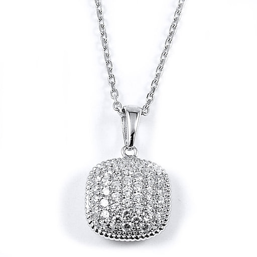 Sterling Silver Rhodium Plated and micro-pave CZ Cushion Necklace