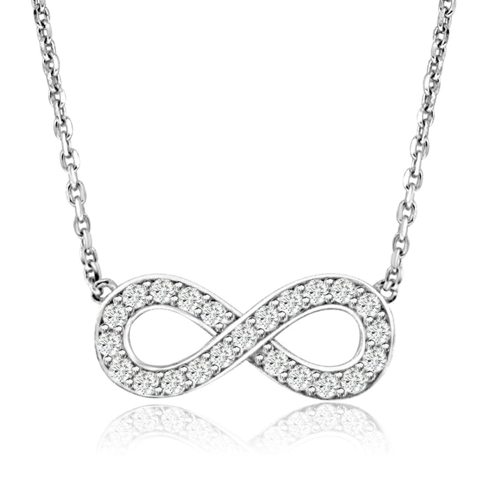Sterling Silver Rhodium Plated and CZ Infinity Necklace