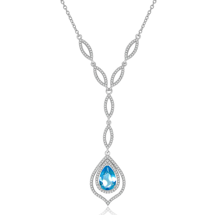 Sterling Silver Rhodium Plated with Simulated Gemstone and CZ Necklace