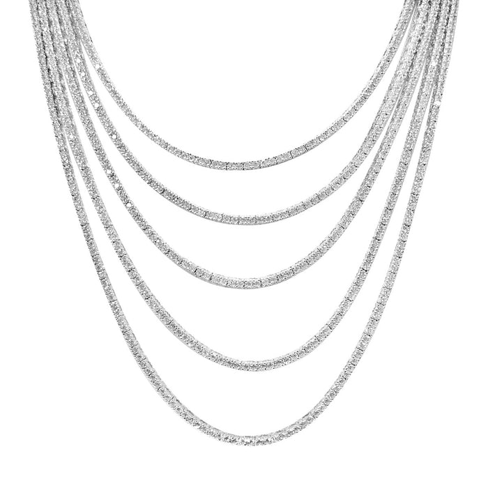 Sterling Silver Rhodium Plated and 7 Layer of CZ Necklace