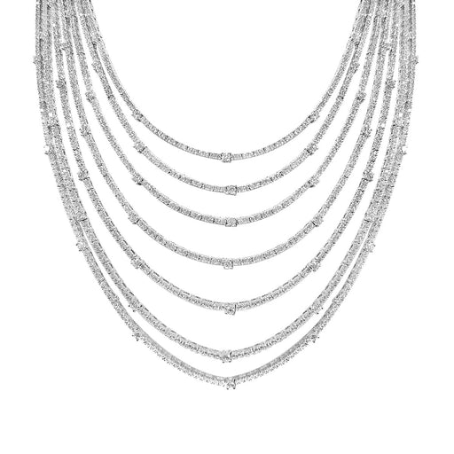 Sterling Silver Rhodium Plated and 7 layer of CZ Necklace
