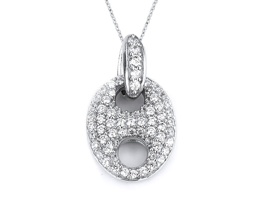 Sterling Silver Rhodium Plated and micro-pave CZ Link pendant