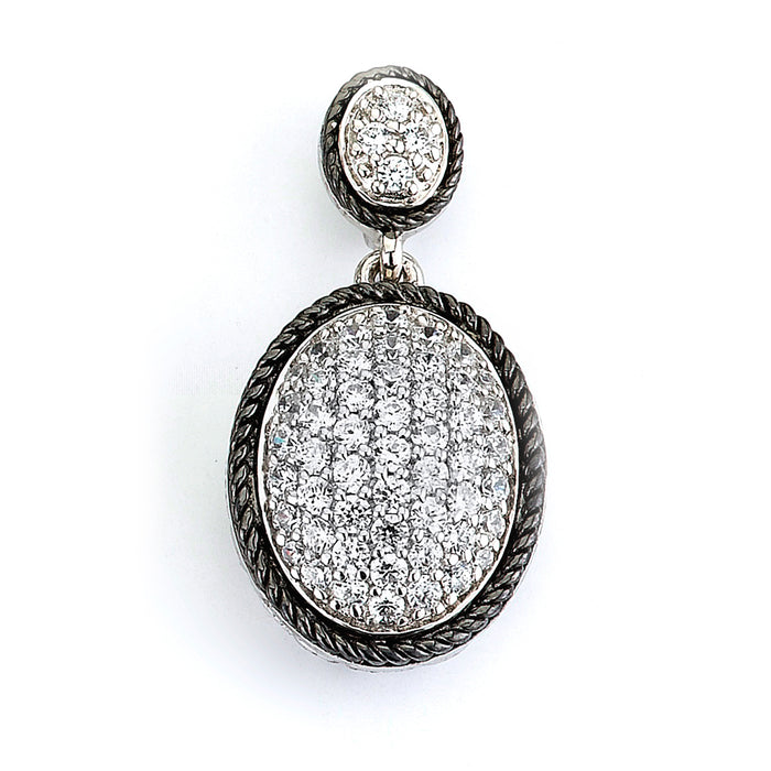 Sterling Silver Rhodium Plated and micro-pave CZ Oval Pendant
