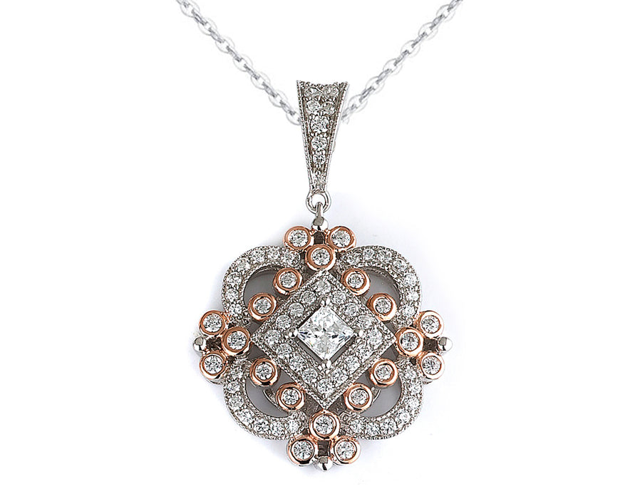 Sterling Silver Rhodium Plated and CZ Antique Pendant