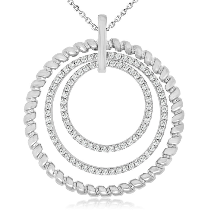 Sterling Silver Rhodium Plated and CZ Circular Pendant