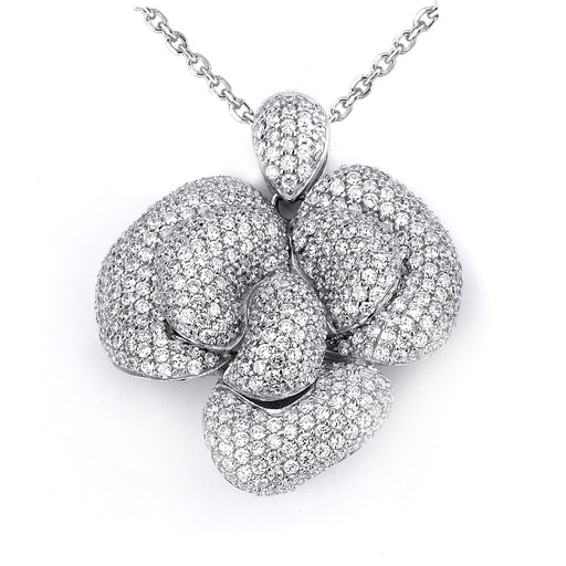 Sterling Silver Rhodium Plated and micro-pave CZ Rose Pendant