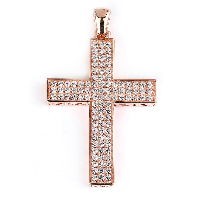 Sterling Silver Rhodium Plated and micro-pave CZ Cross Pendant