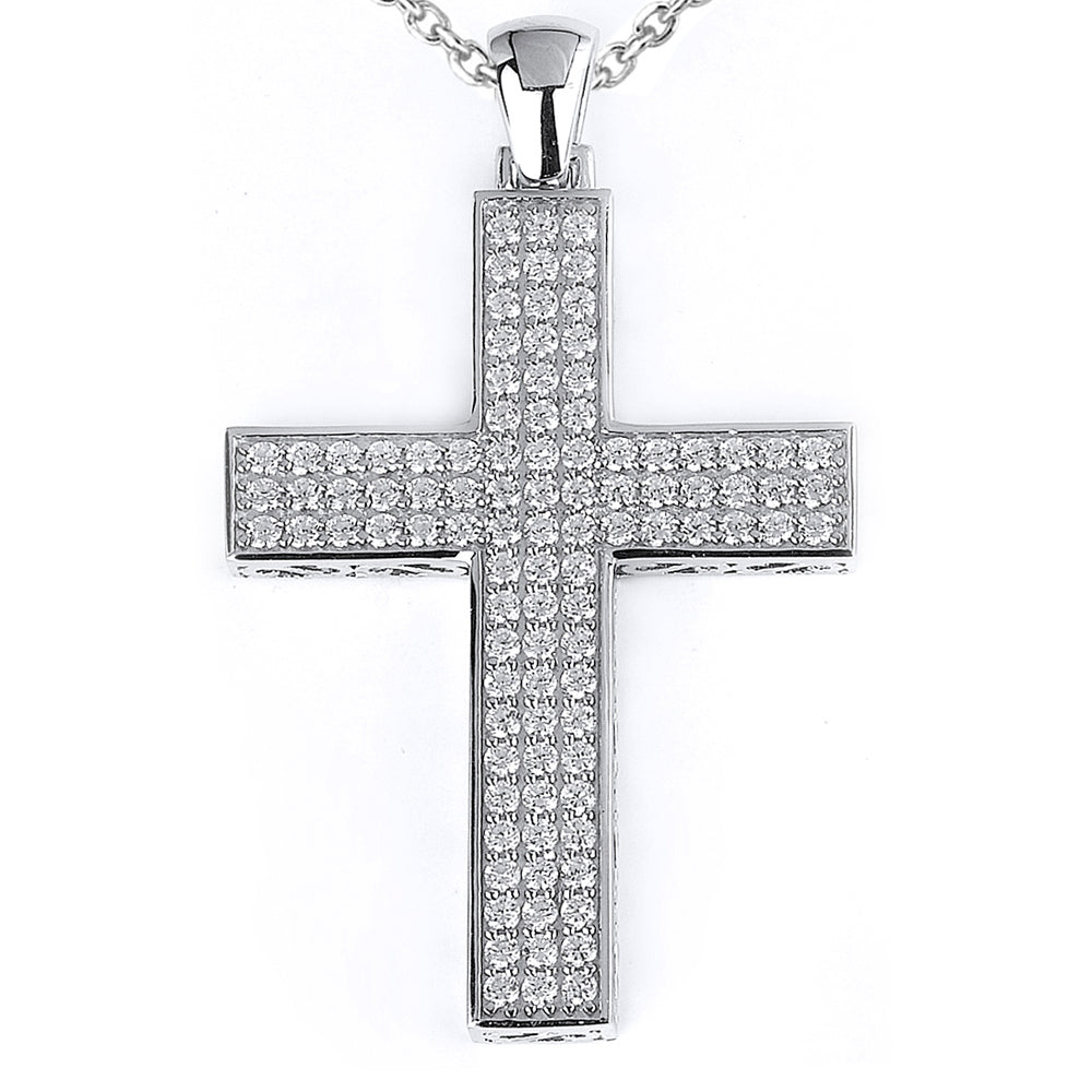 Sterling Silver Rhodium Plated and micro-pave CZ Cross Pendant